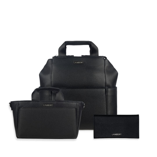 Ensemble parents - Sac à couches + Console de pousette + Protège carnet noir