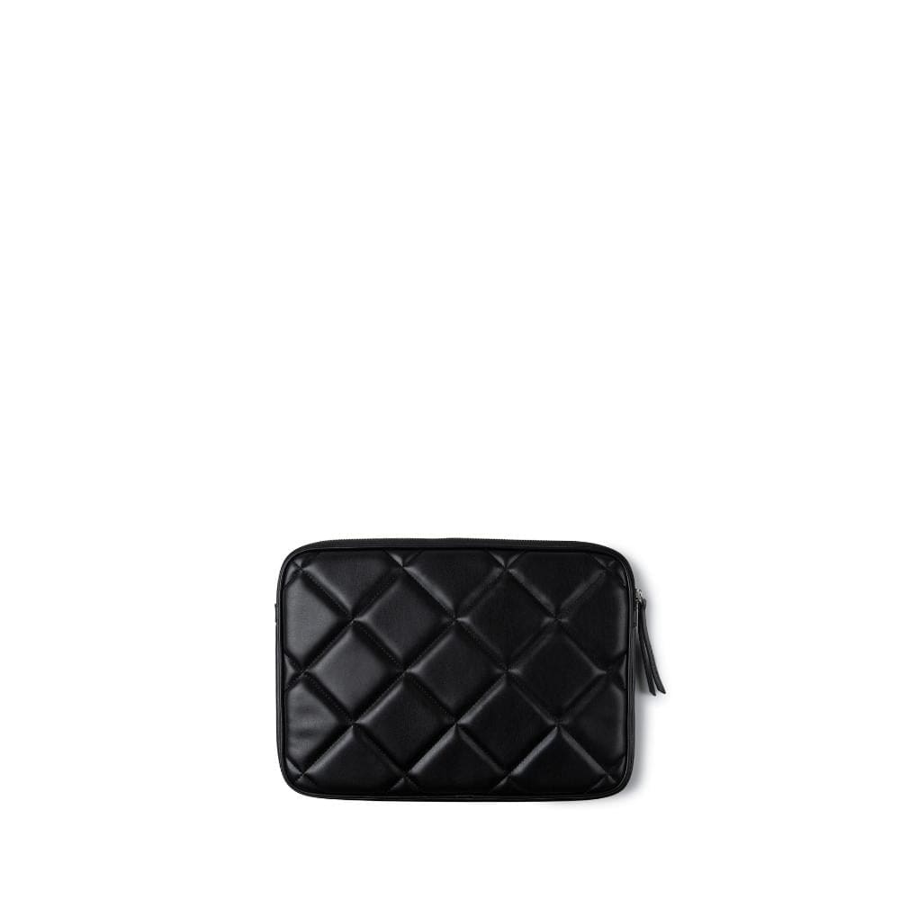 The Juliette - Black Quilted computer pouch in black vegan leather (13 inches)