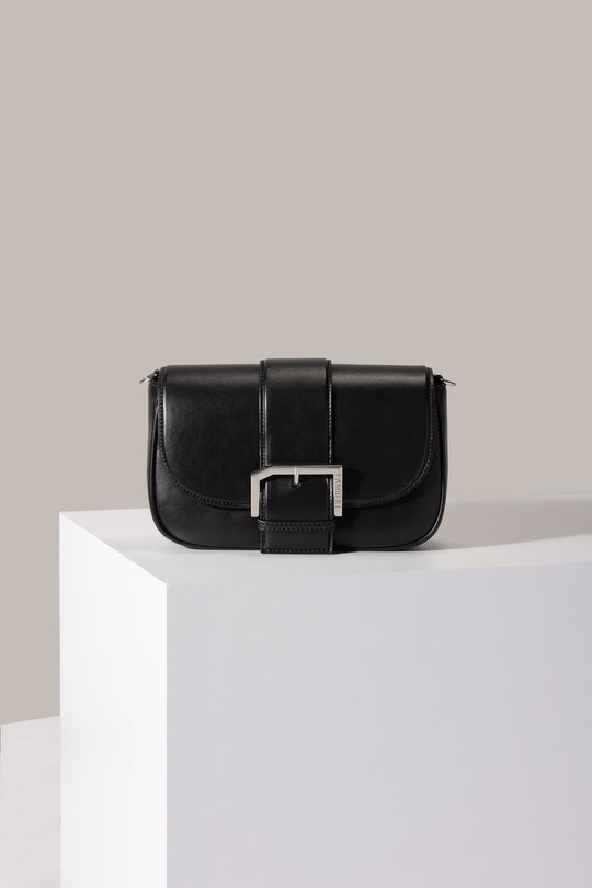 The Emilia - Black Vegan Grape Leather Crossbody Bag