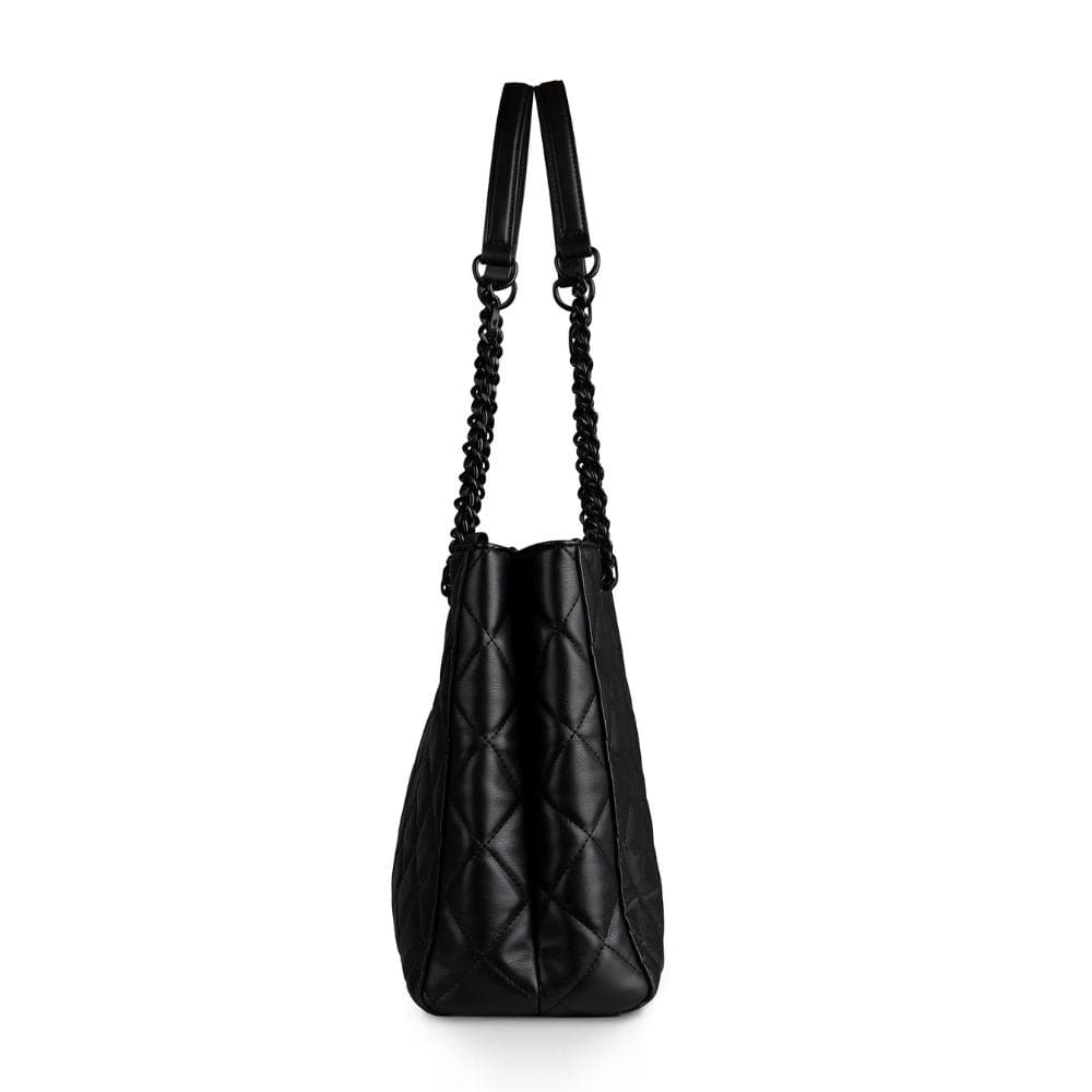 The SELENA - 2-in-1 black vegan leather quilted tote